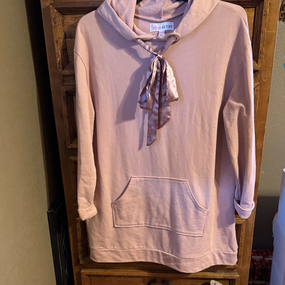 Flirtitude Blush Hoodie with Satin Ribbon Tie